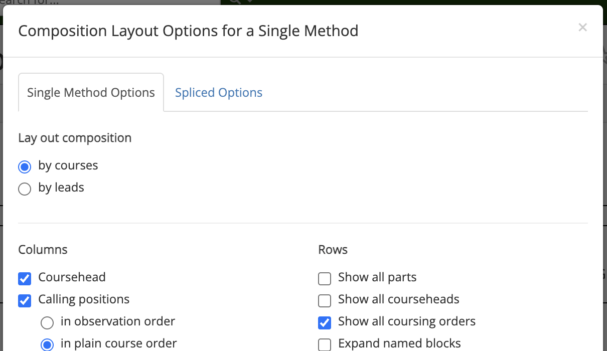 Composition layout options window