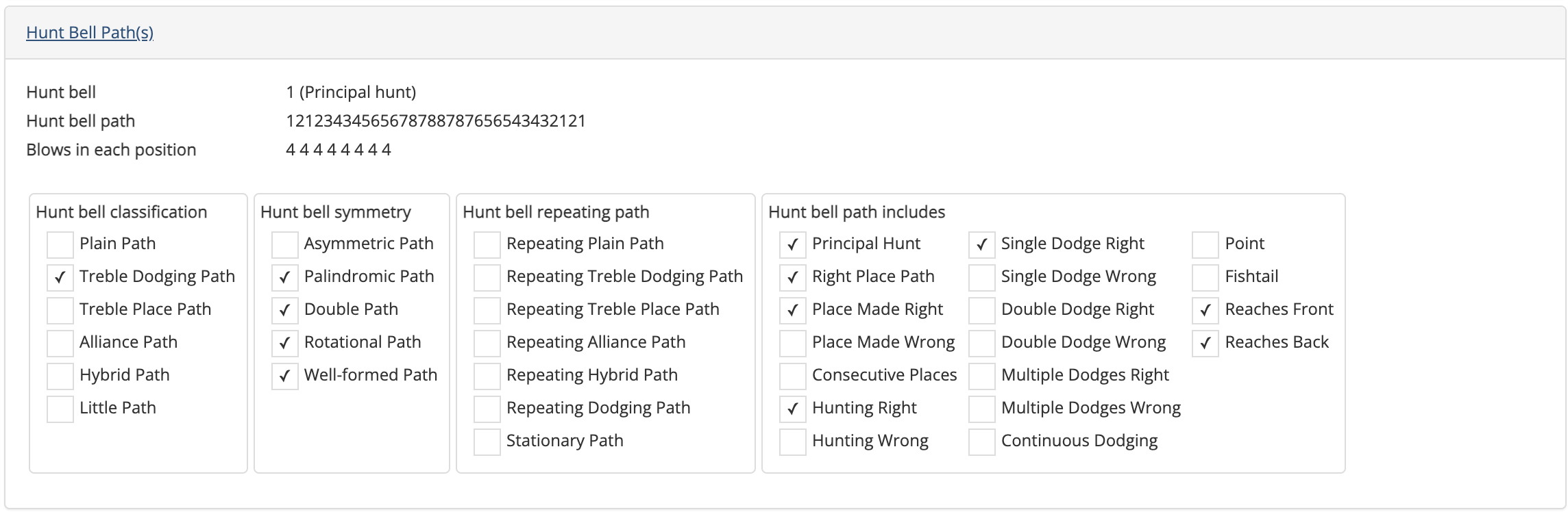 Hunt bell paths tab expanded